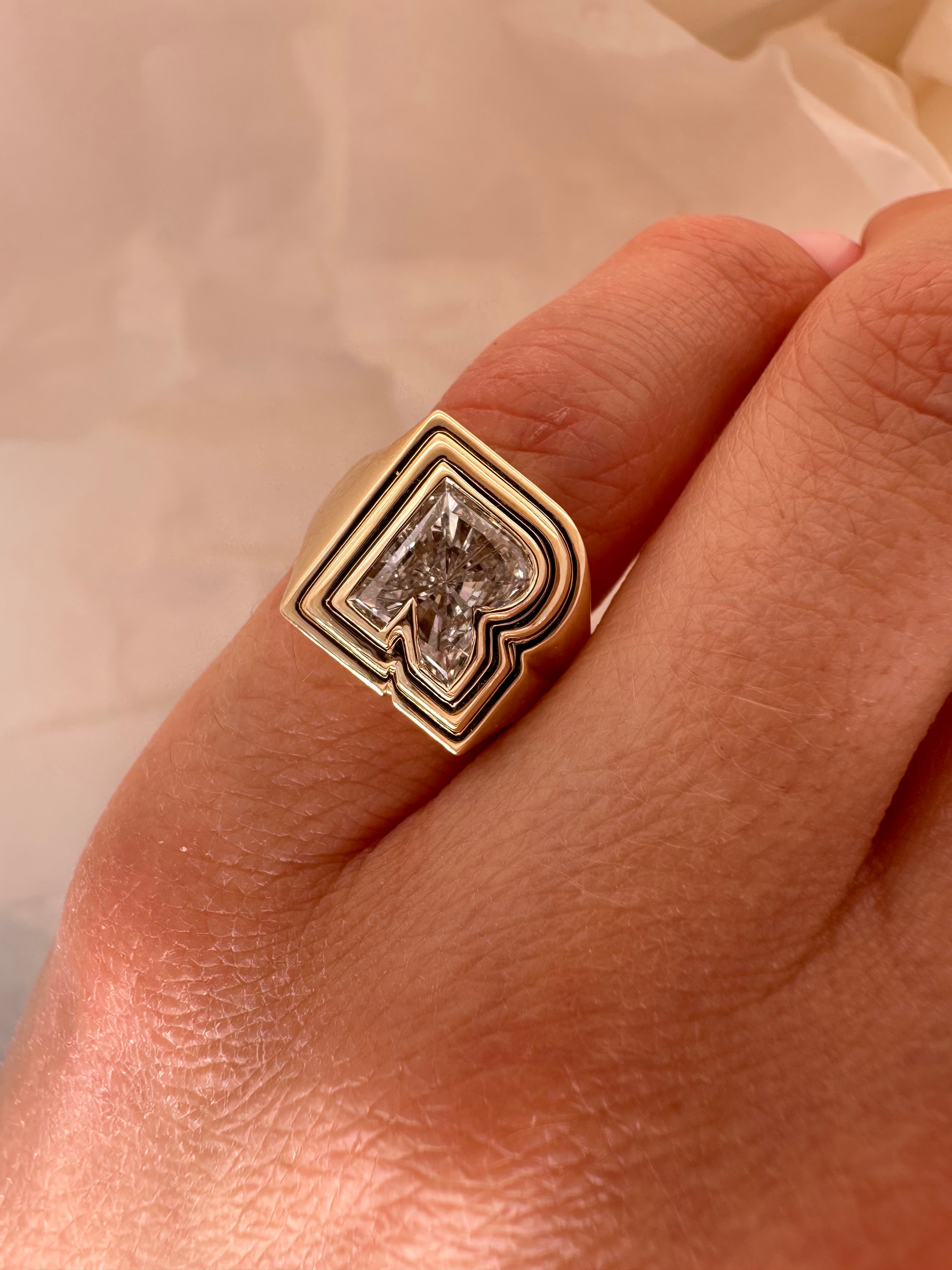 DOUBLE BEZEL LETTER LAB DIAMOND PINKY RING