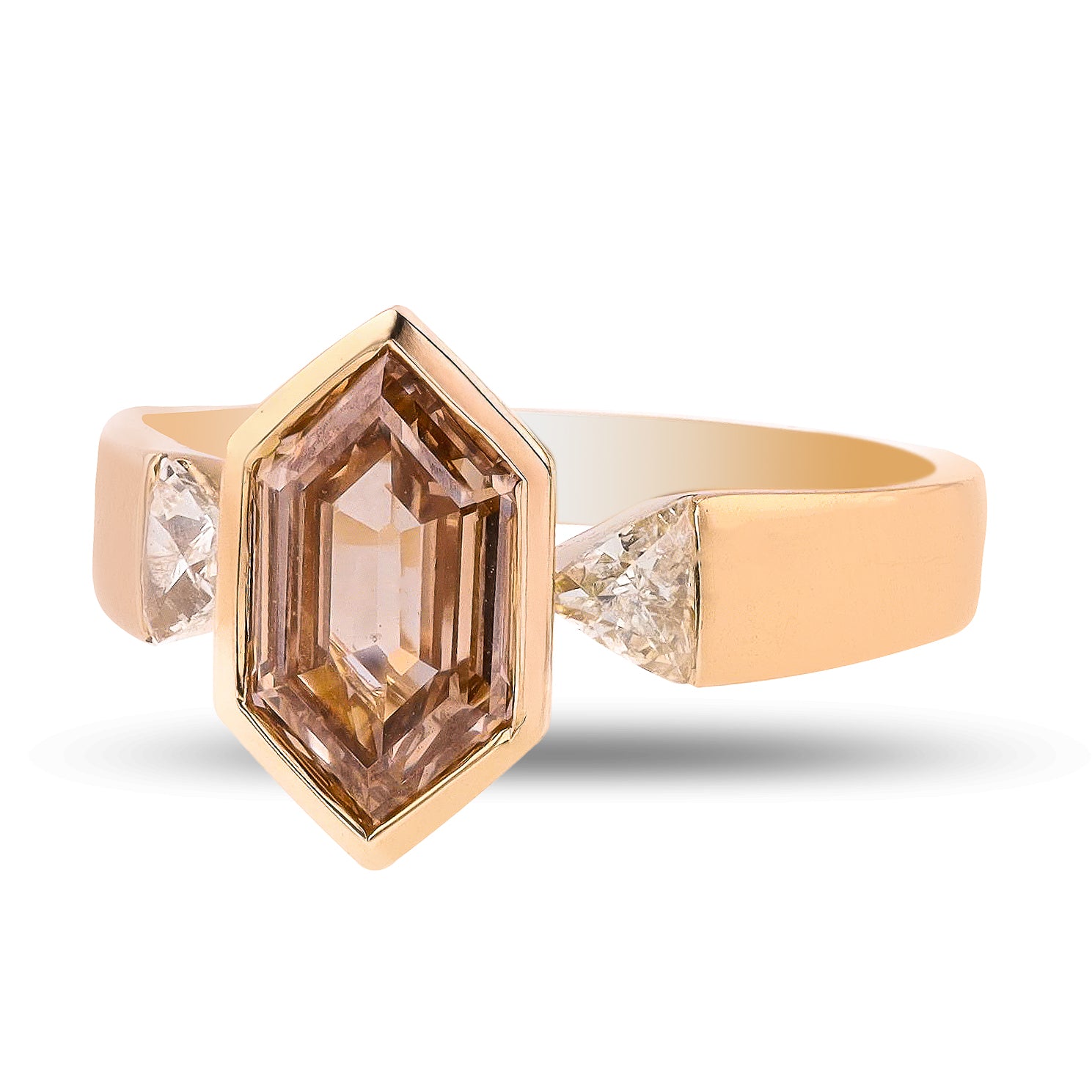 1.90 CARAT LIGHT BROWN HEXAGON LAB DIAMOND RING