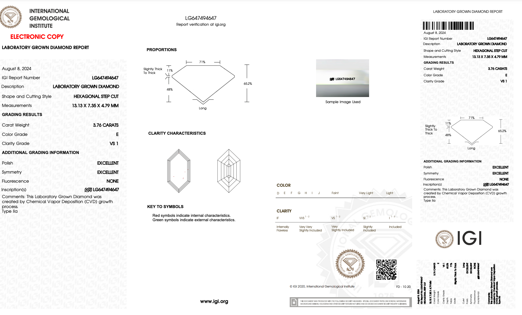 3.76 CARAT HEXAGON LAB DIAMOND
