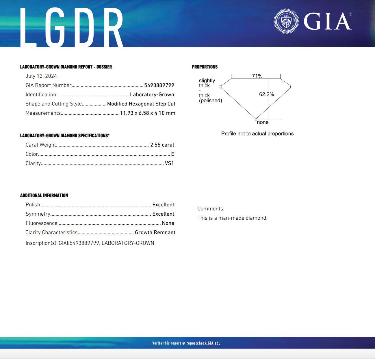 2.55 CARAT HEXAGON LAB DIAMOND