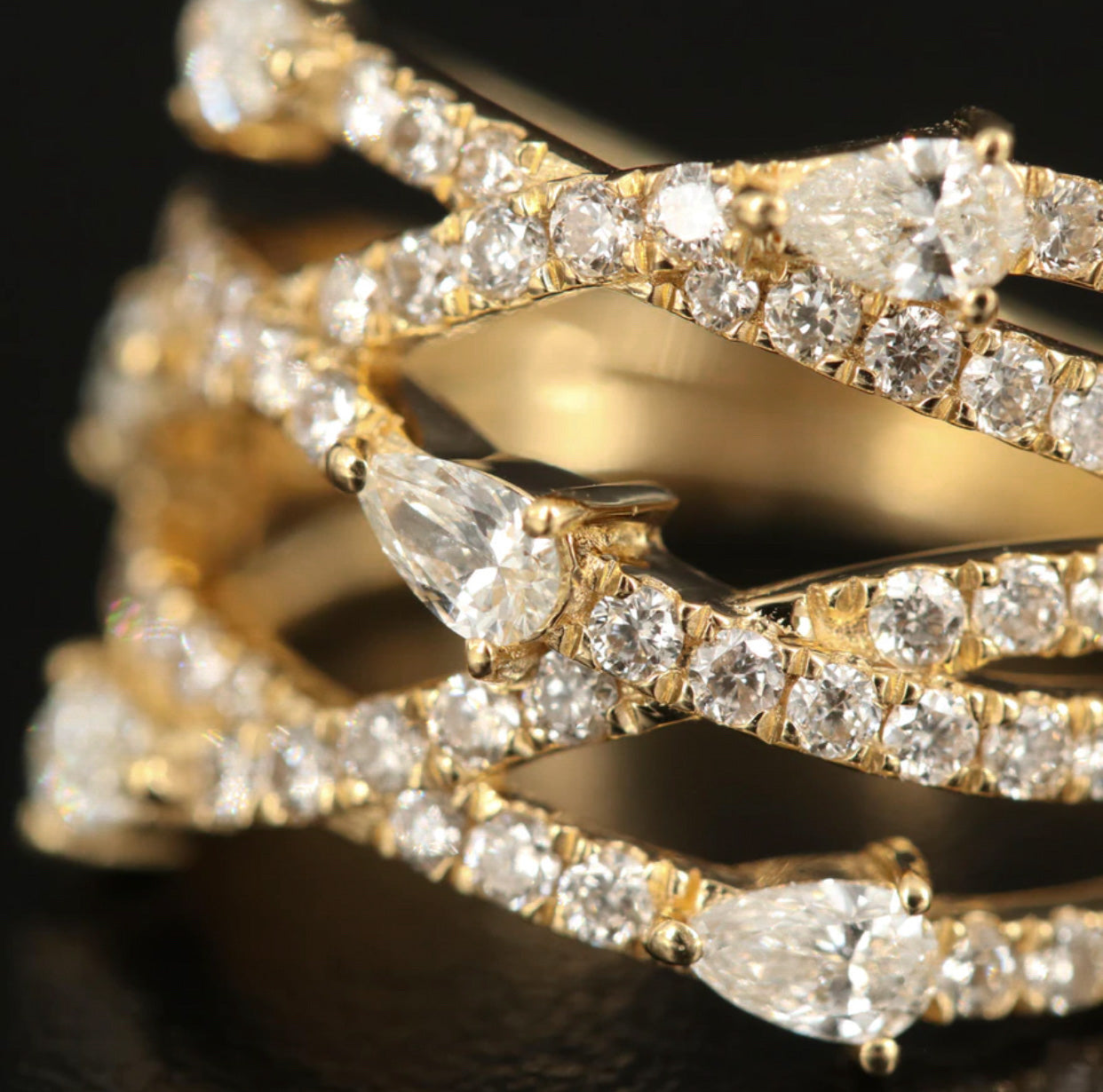 OPEN WORK DIAMOND AND PEAR STATEMENT RING