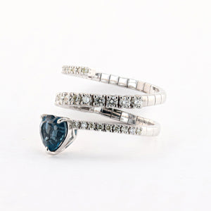 BLUE TOPAZ AND DIAMOND SWIRL RING