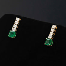 Load image into Gallery viewer, EMERALD AND DIAMOND DANGLE EARRINGS