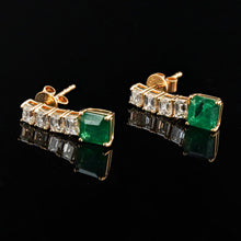 Load image into Gallery viewer, EMERALD AND DIAMOND DANGLE EARRINGS