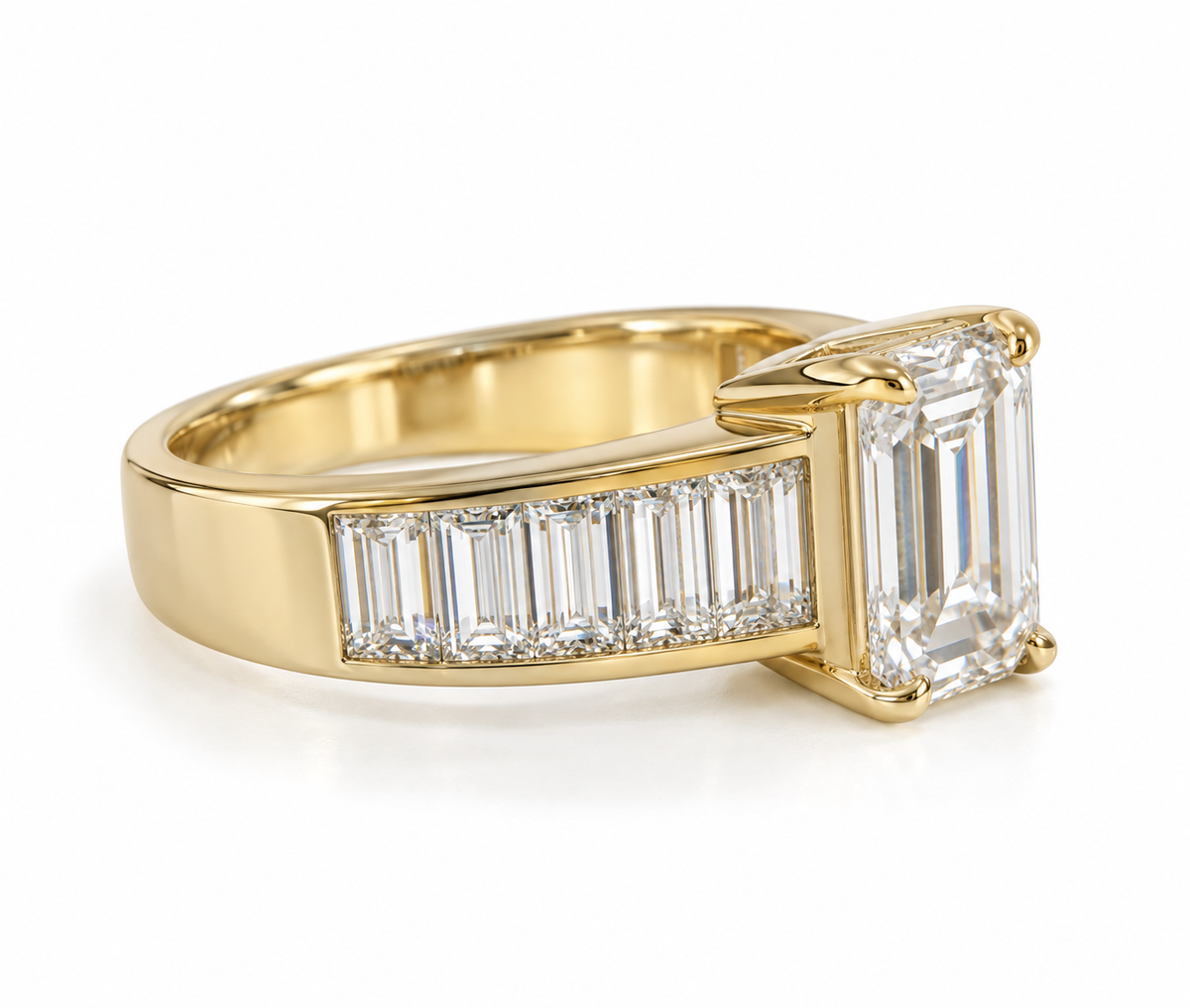 EMERALD CUT AND BAGUETTE CHANNEL DIAMOND RING