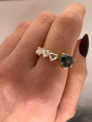 1.56 CARAT TEAL SAPPHIRE HEARTLINE RING