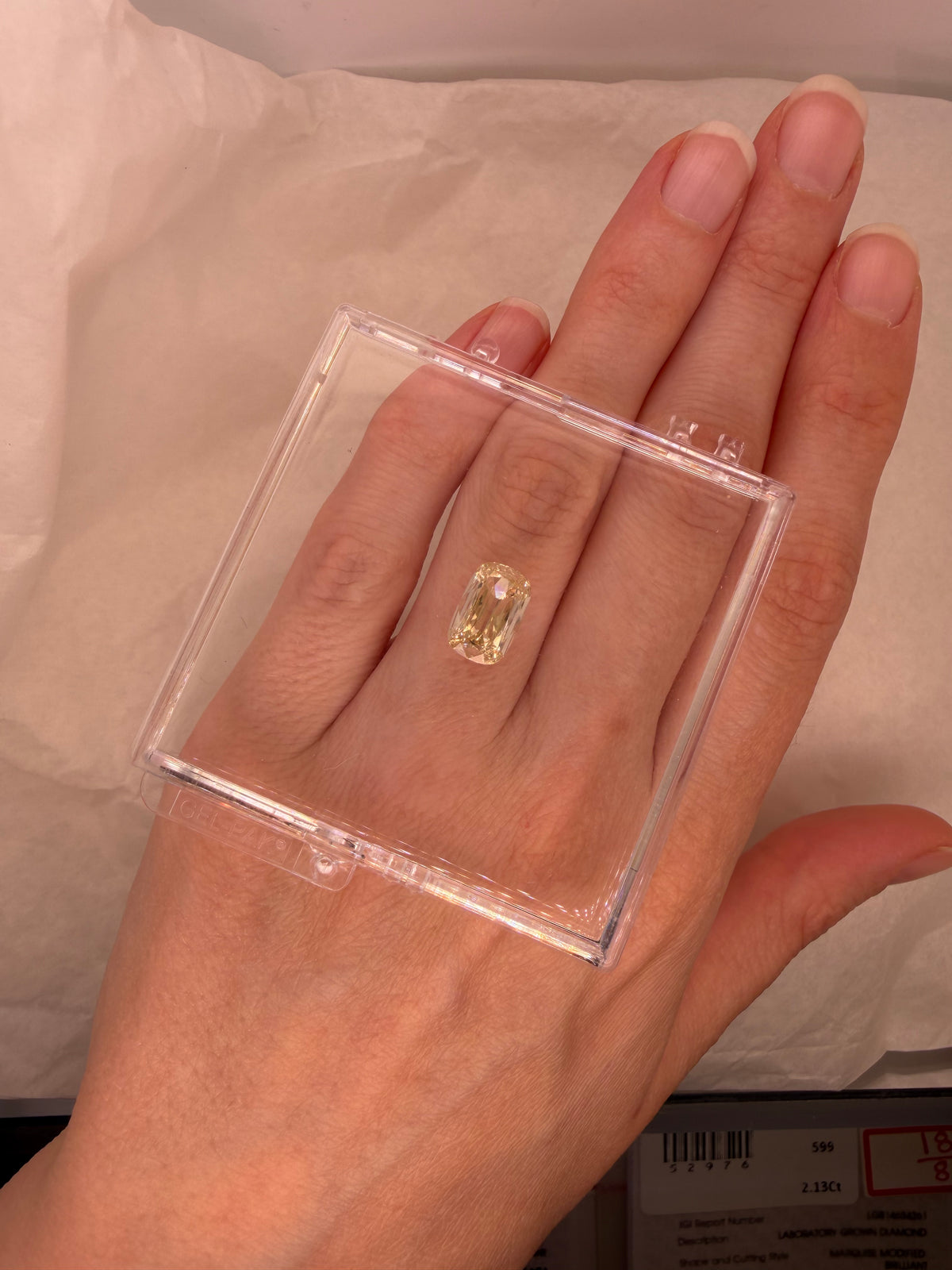 2.18 CARAT BUTTER YELLOW ANTIQUE CUSHION CUT LAB DIAMOND