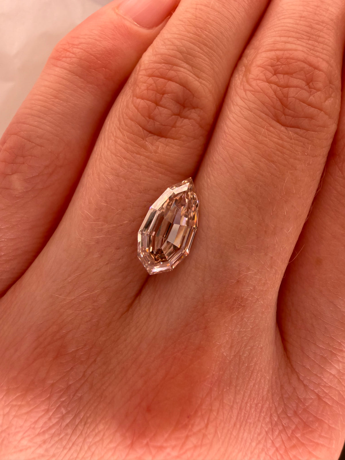 3.00 CARAT LIGHT CHAMPAGNE STEP CUT PEAR LAB DIAMOND