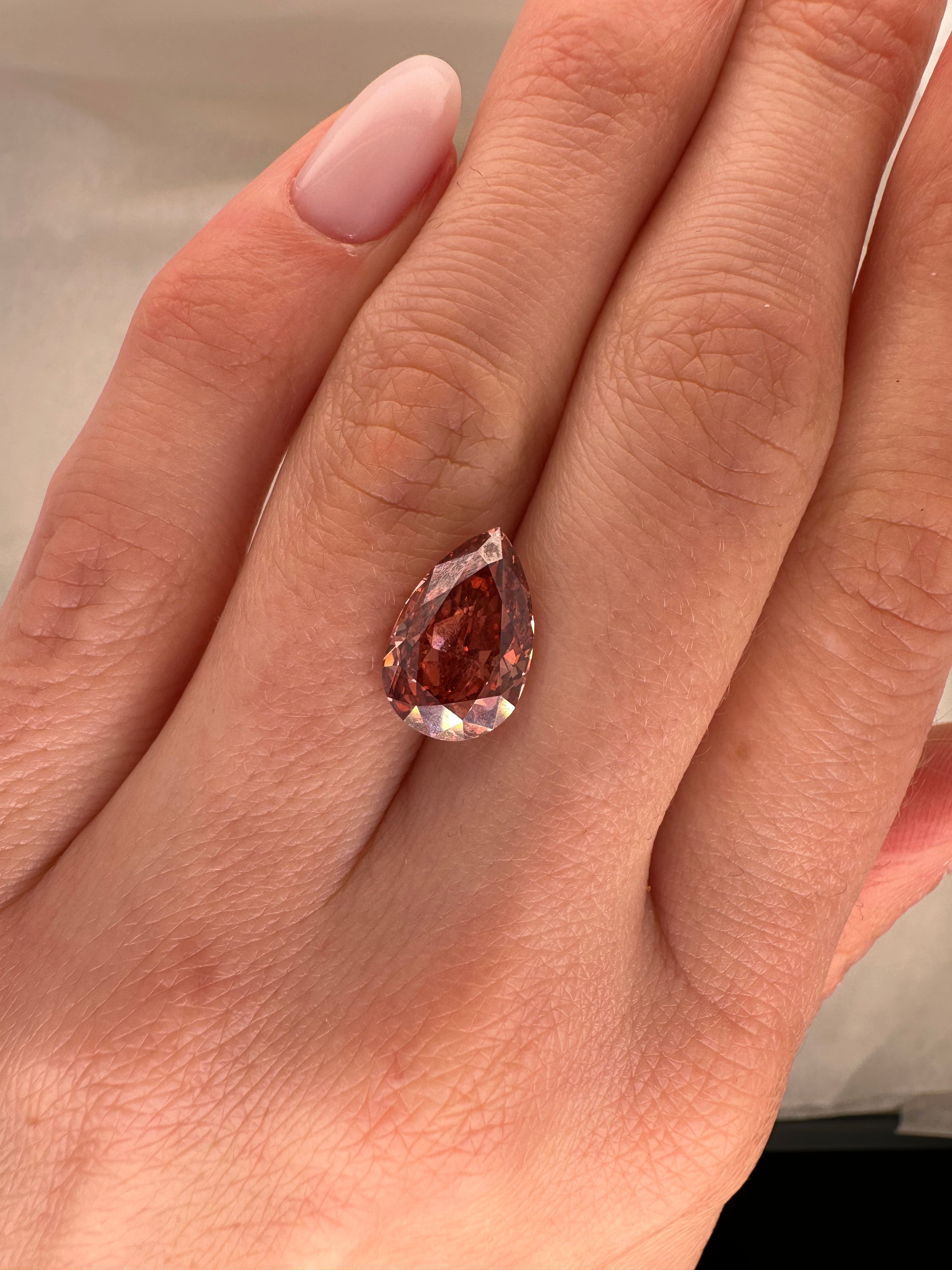 4.11 FANCY INTENSE ORANGEY PINK PEAR LAB DIAMOND