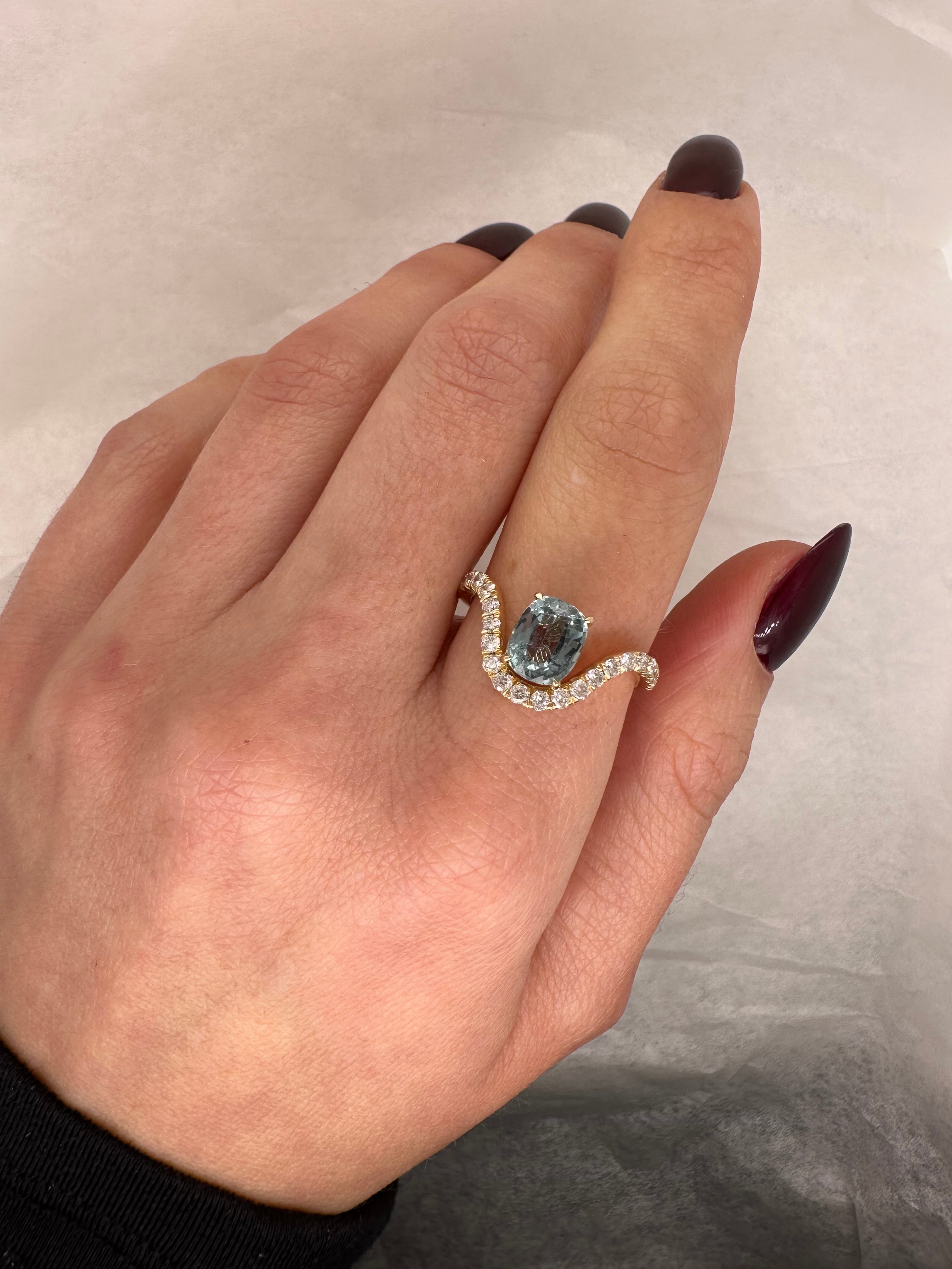 UNHEATED TEAL BLUE SAPPHIRE SWOOP RING