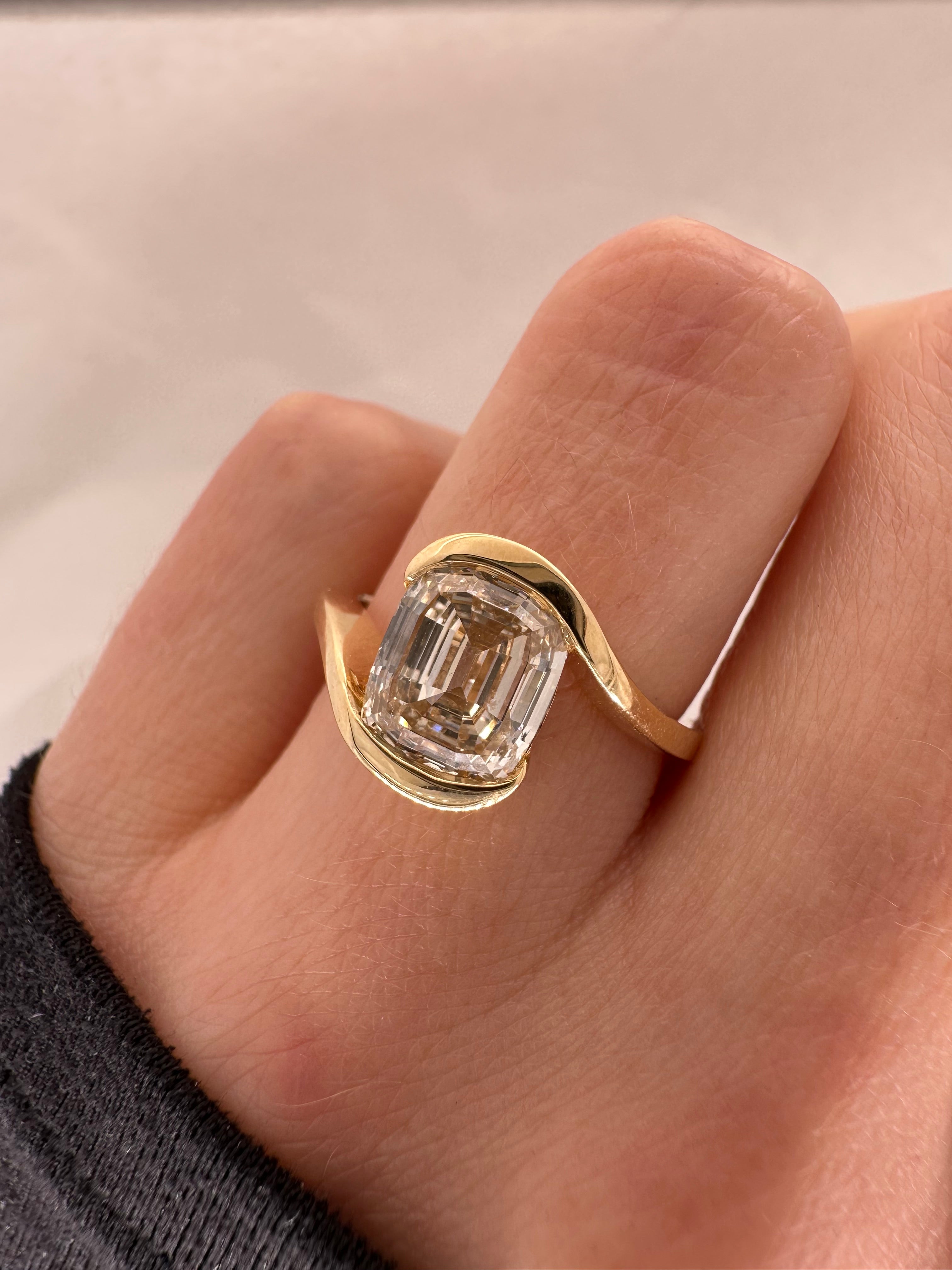 2.34 CARAT STEP CUT CUSHION WAVE WRAP RING