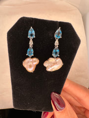 CLOUD NINE PEARL AND TOPAZ EARRINGS