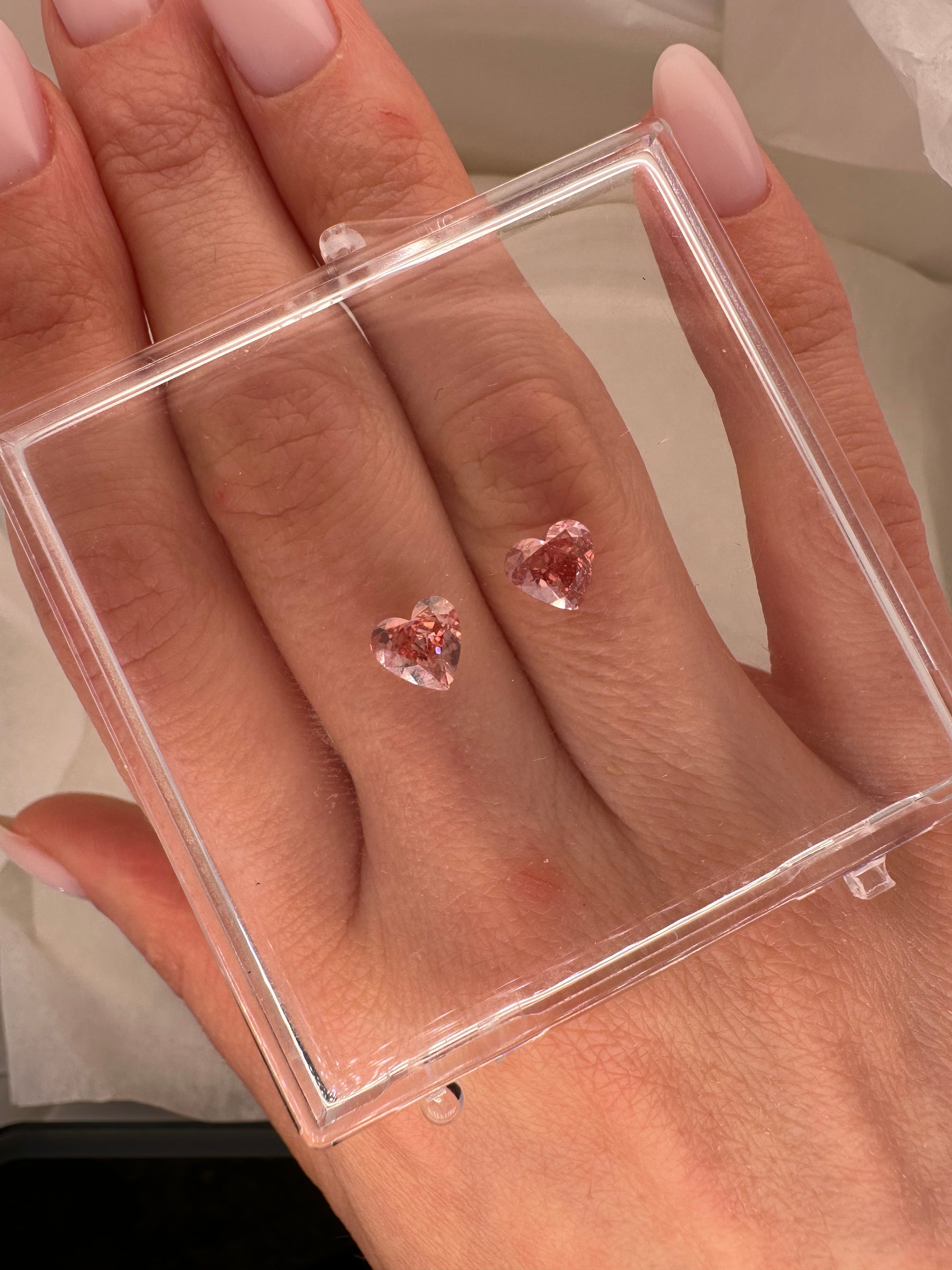 MATCHING PAIR: 2 CTW PINK HEART LAB DIAMONDS