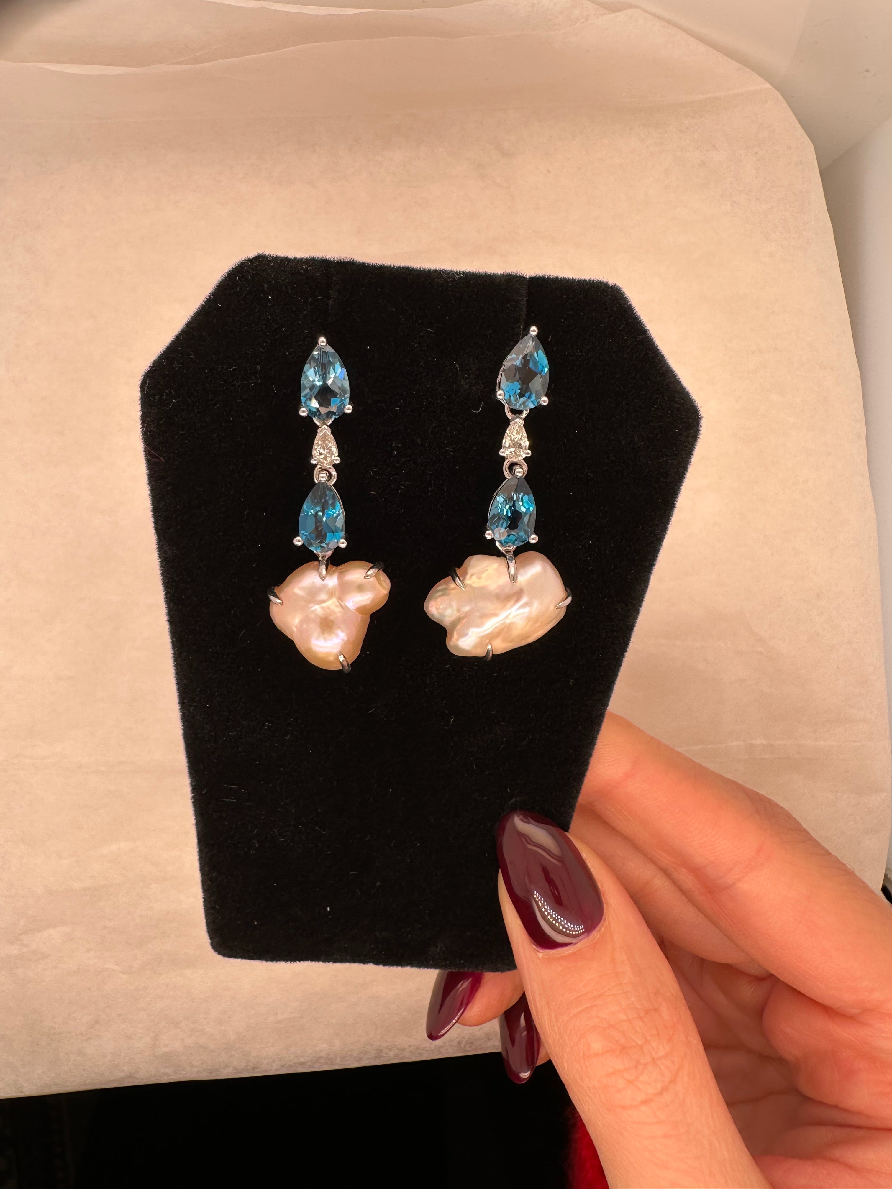 CLOUD NINE PEARL AND TOPAZ EARRINGS
