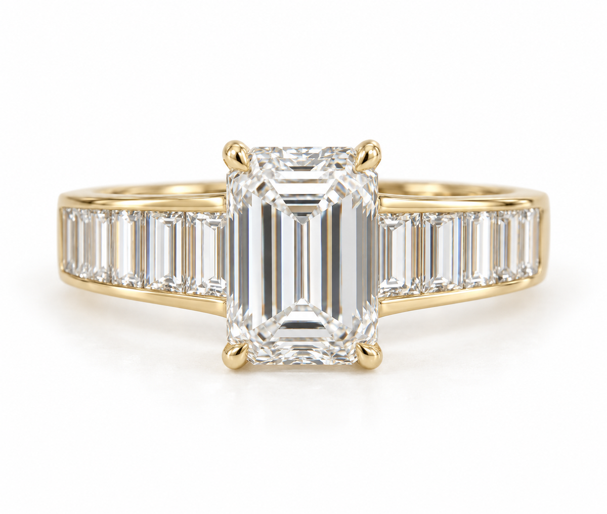 EMERALD CUT AND BAGUETTE CHANNEL DIAMOND RING
