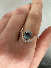 UNHEATED TEAL BLUE SAPPHIRE SWOOP RING