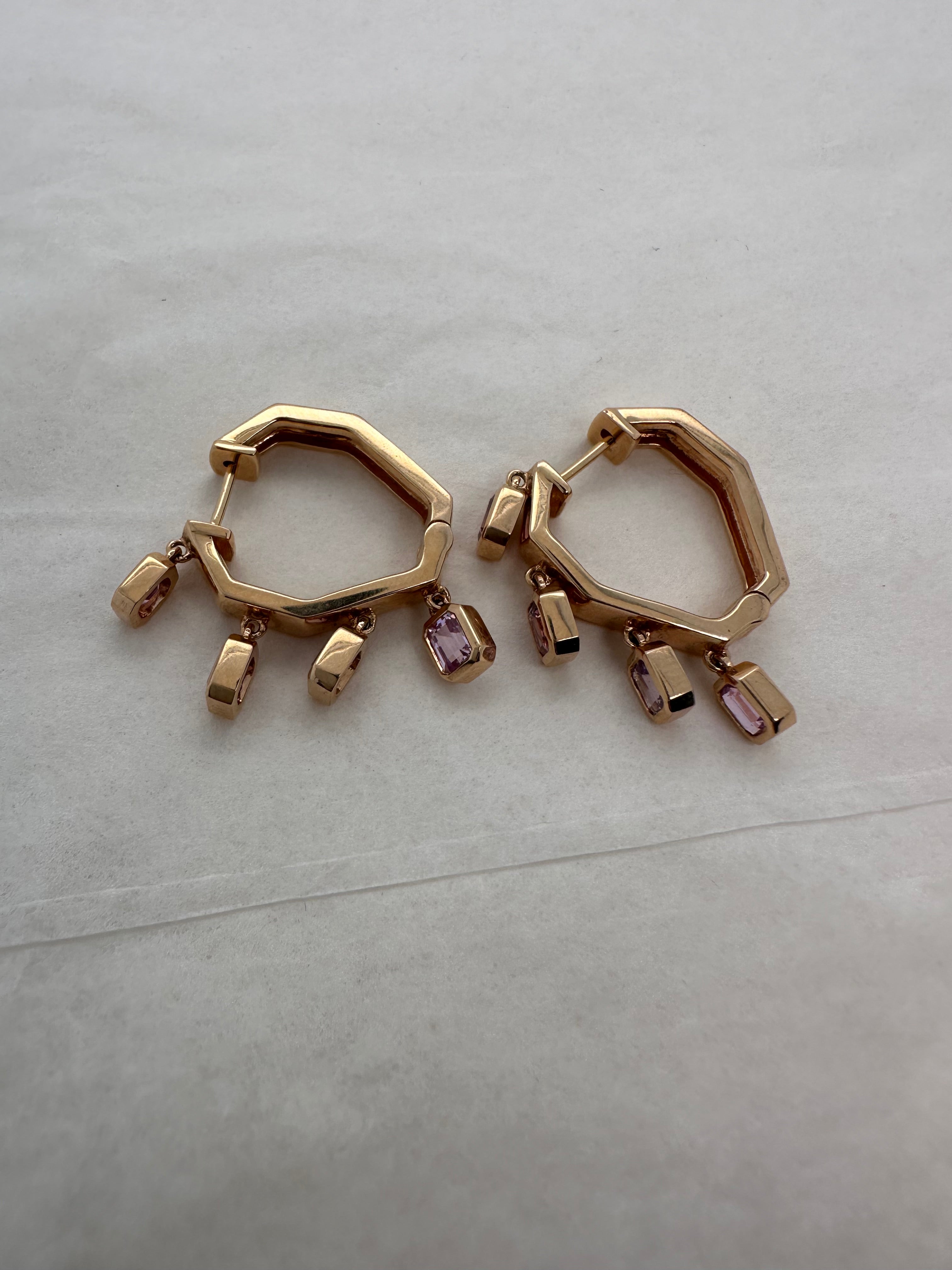 PINK SAPPHIRE DANGLE HOOPS