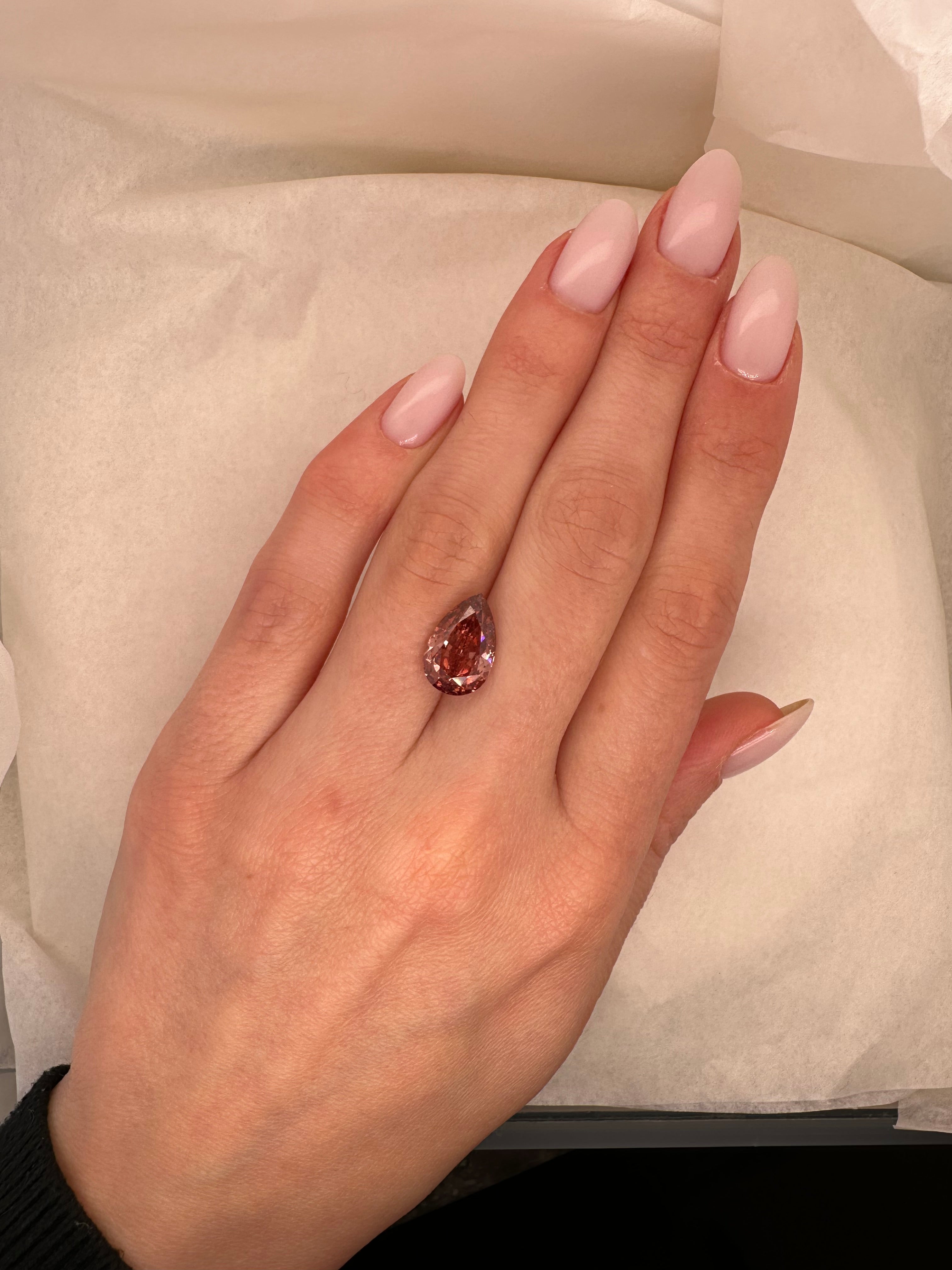 4.11 FANCY INTENSE ORANGEY PINK PEAR LAB DIAMOND