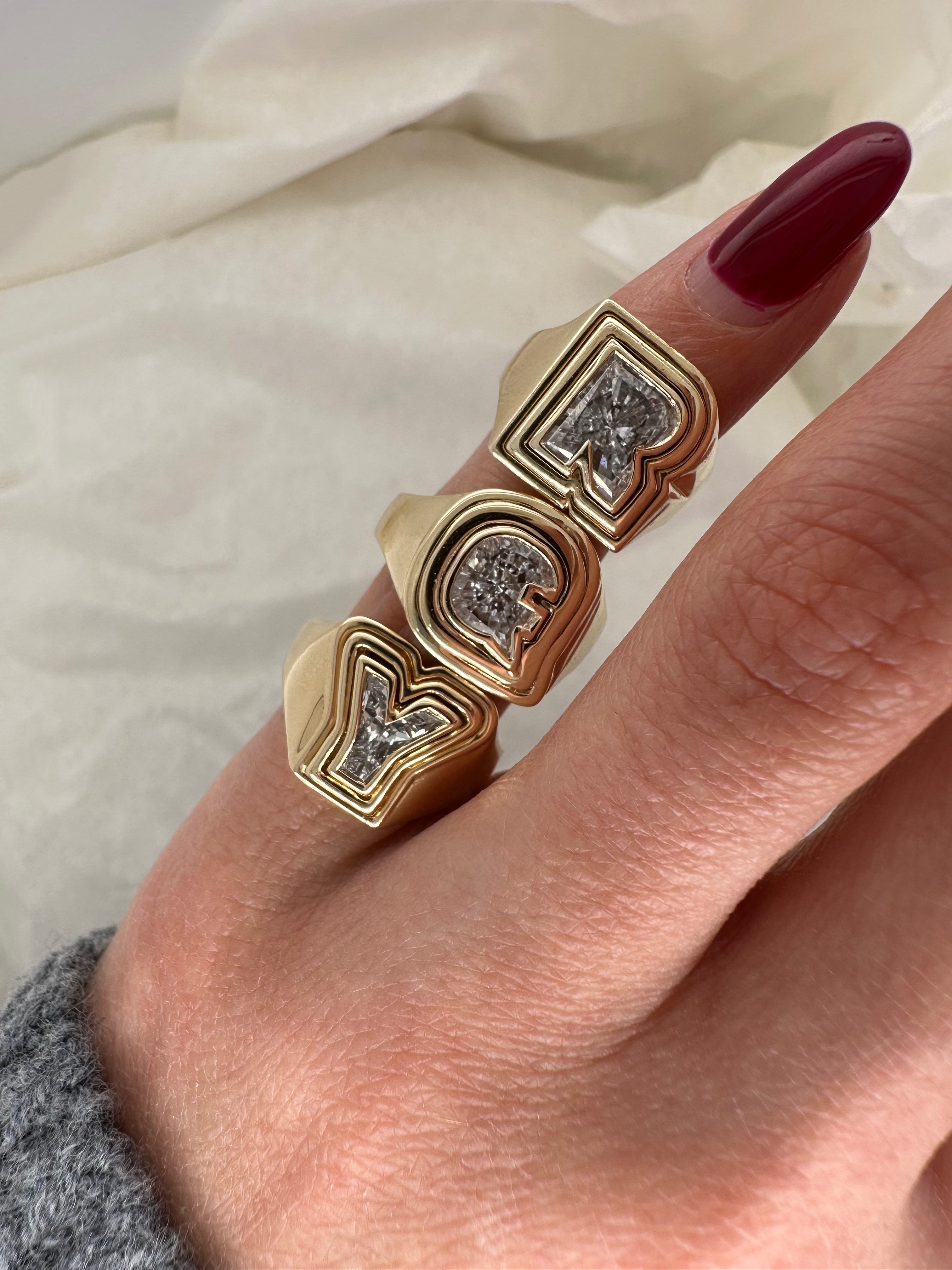 DOUBLE BEZEL LETTER LAB DIAMOND PINKY RING – O R I A N N E