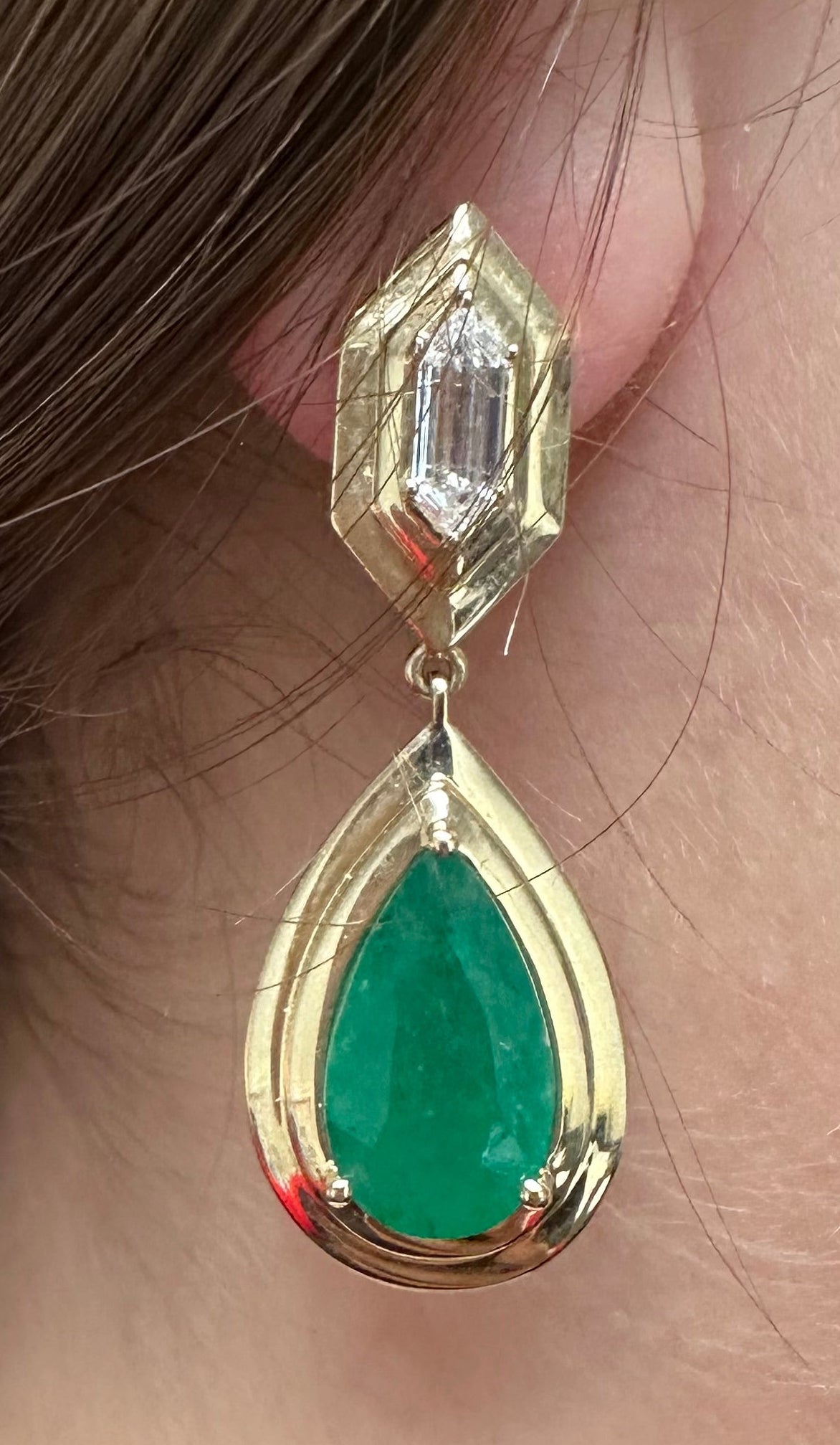 THE MEDALLION EMERALD AND HEXAGON DIAMOND EARRINGS