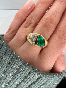 COLOMBIAN EMERALD AND DIAMOND TWO STONE DOME RING