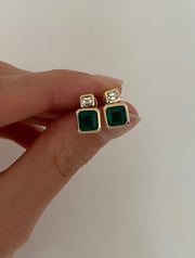 EMERALD AND DIAMOND STUDS