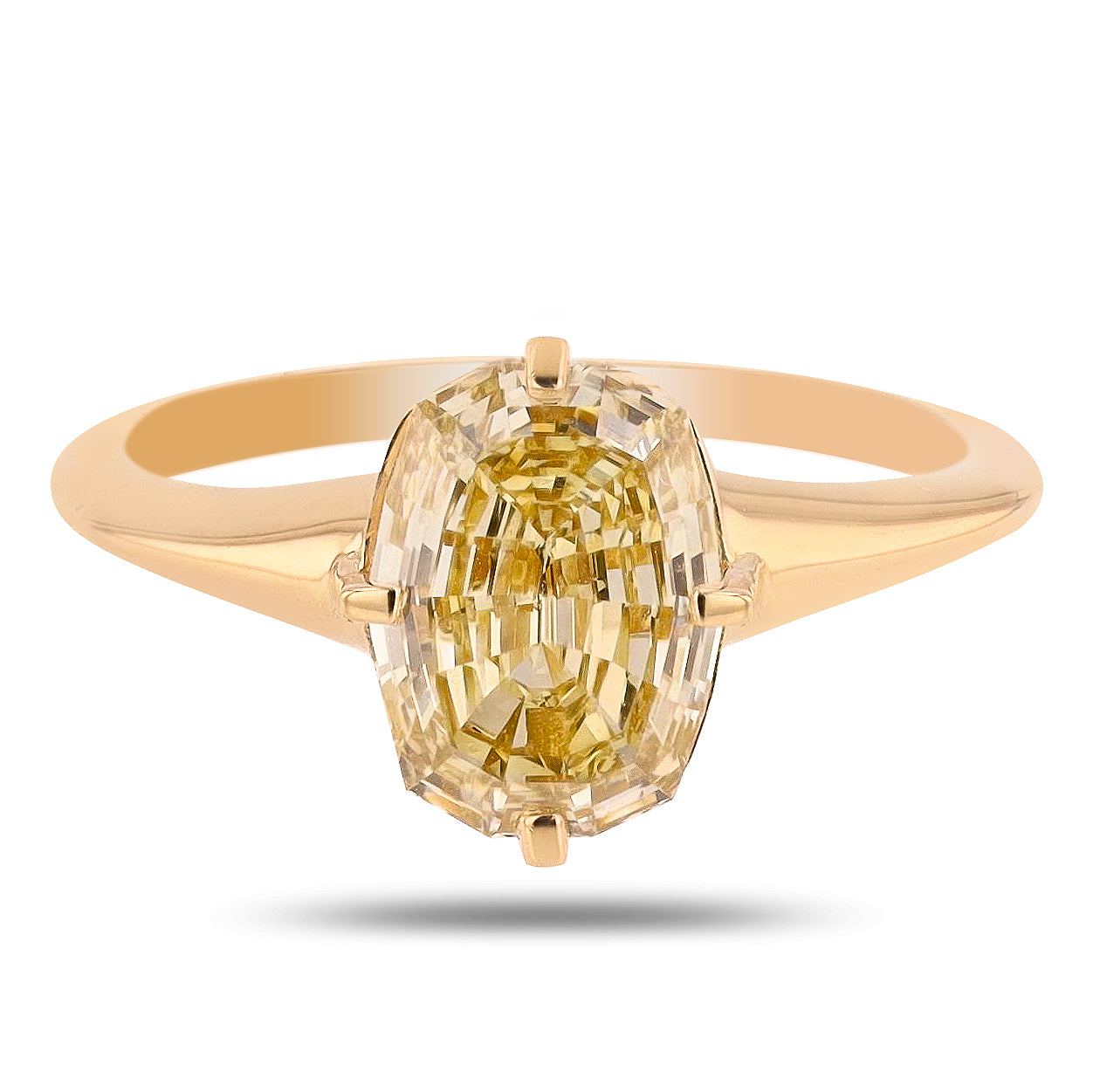 2.02 CARAT STEP CUT CUSHION YELLOW DIAMOND RING