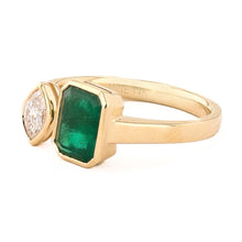 Load image into Gallery viewer, EMERALD AND DIAMOND BEZEL OPEN CUFF RING