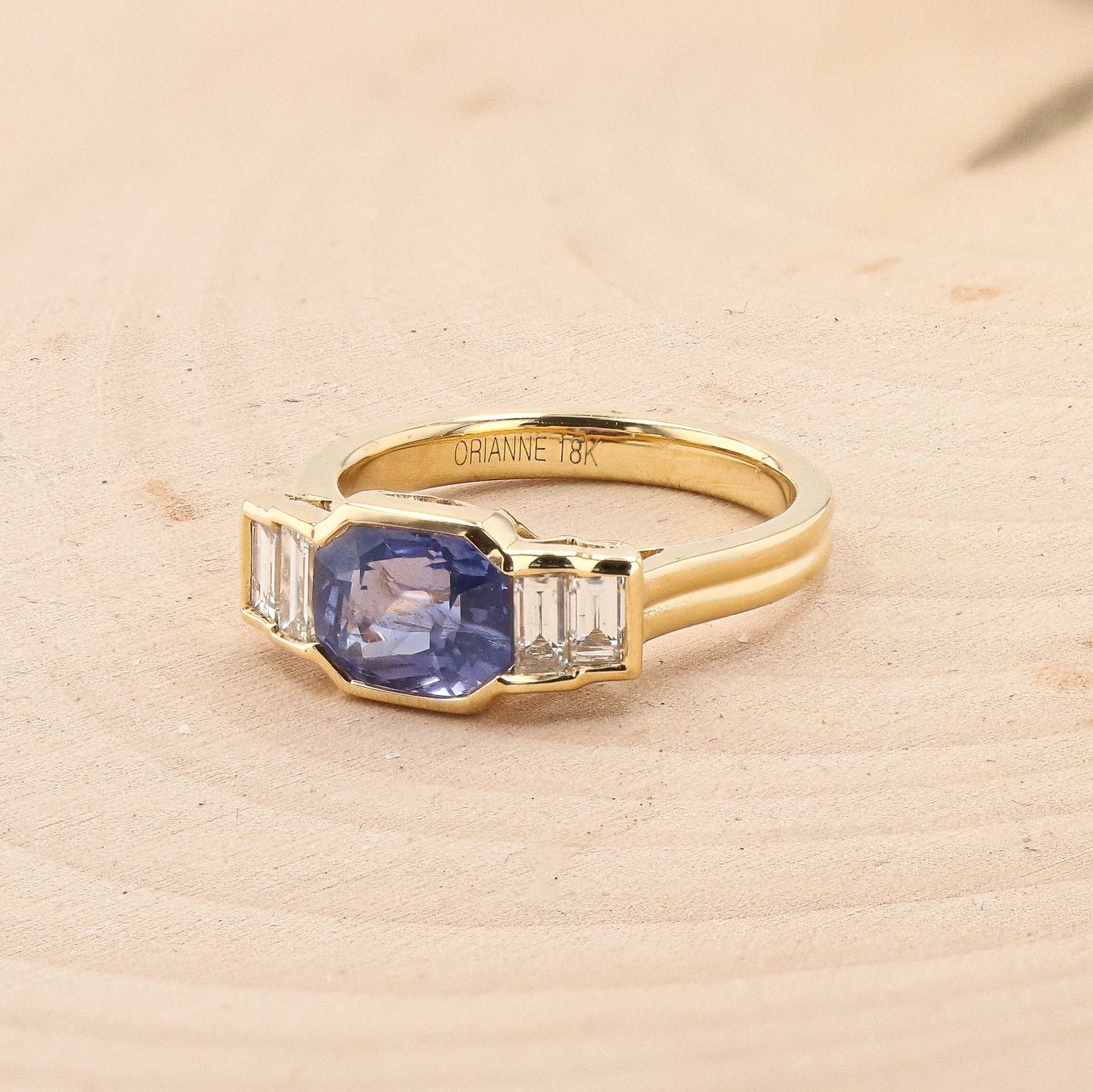 3.05 CARAT UNHEATED SAPPHIRE AND DIAMOND BAGUETTE RING