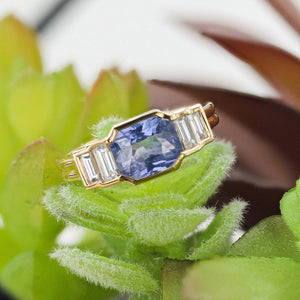 3.05 CARAT UNHEATED SAPPHIRE AND DIAMOND BAGUETTE RING