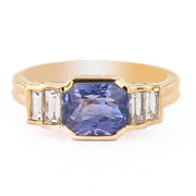 3.05 CARAT UNHEATED SAPPHIRE AND DIAMOND BAGUETTE RING