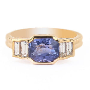 3.05 CARAT UNHEATED SAPPHIRE AND DIAMOND BAGUETTE RING
