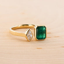 Load image into Gallery viewer, EMERALD AND DIAMOND BEZEL OPEN CUFF RING