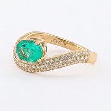 Load image into Gallery viewer, COLOMBIAN EMERALD AND DIAMOND CURVED RING