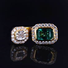 Load image into Gallery viewer, EMERALD AND DIAMOND TWO STONE CUFF RING