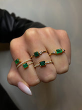 Load image into Gallery viewer, EMERALD AND DIAMOND STACKING RING