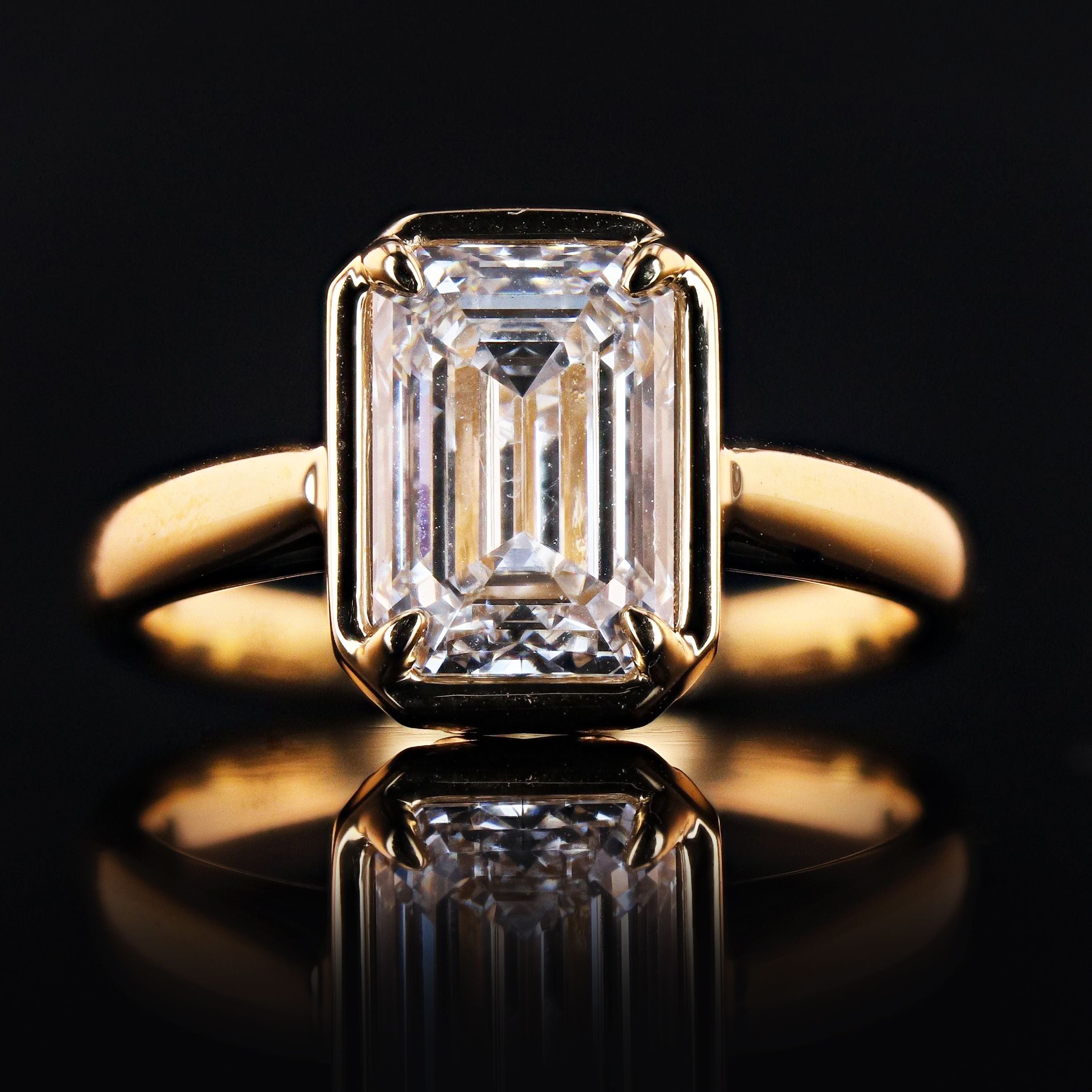 2.51 CARAT EMERALD CUT BEZEL LAB GROWN DIAMOND ENGAGEMENT RING