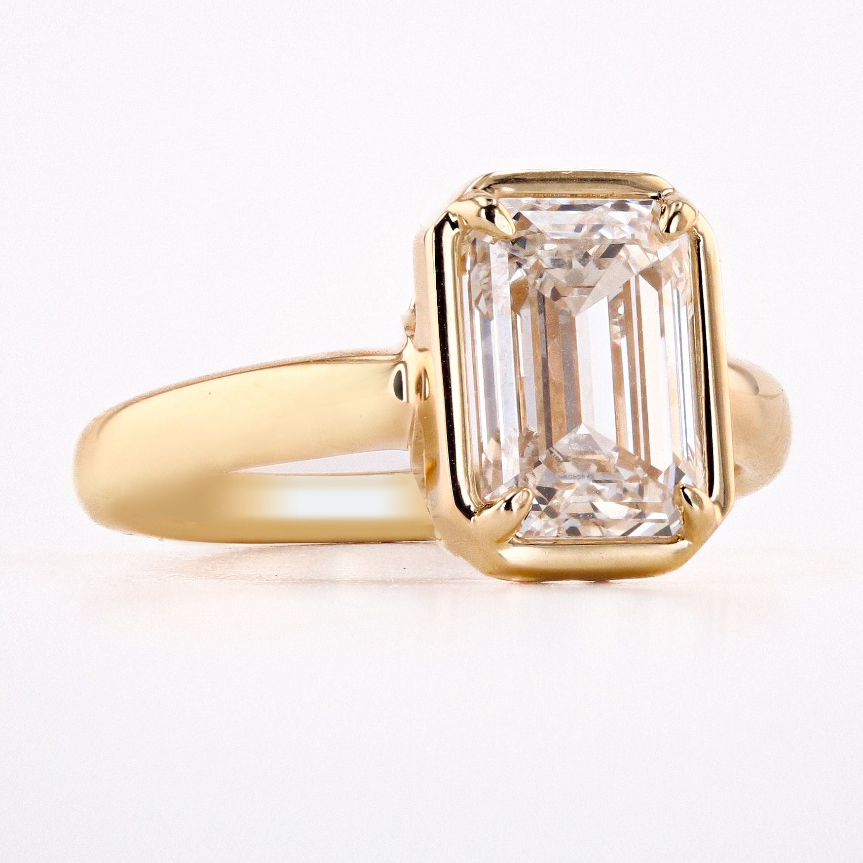 2.51 CARAT EMERALD CUT BEZEL LAB GROWN DIAMOND ENGAGEMENT RING