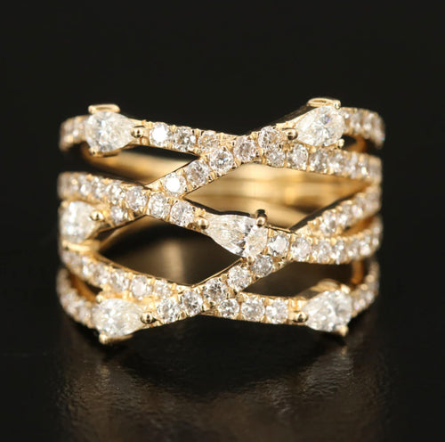 OPEN WORK DIAMOND AND PEAR STATEMENT RING