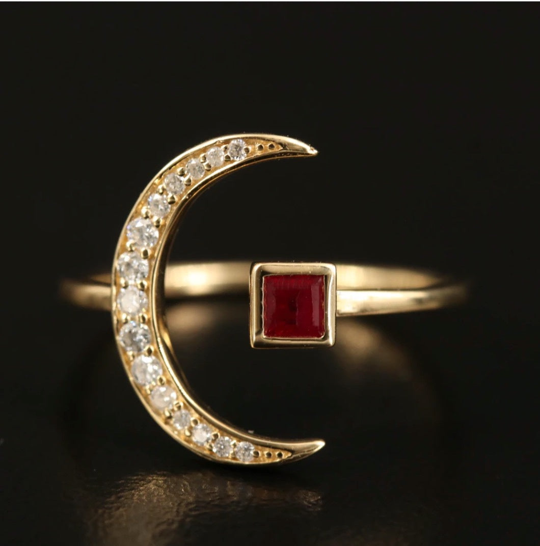 RUBY AND DIAMOND CRESCENT RING