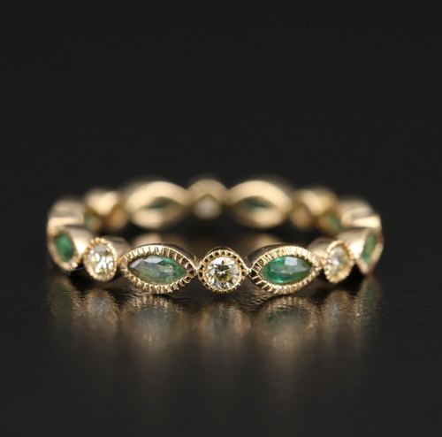 DIAMOND AND EMERALD SCALLOPED ETERNITY BAND