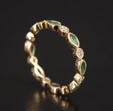 Load image into Gallery viewer, DIAMOND AND EMERALD SCALLOPED ETERNITY BAND