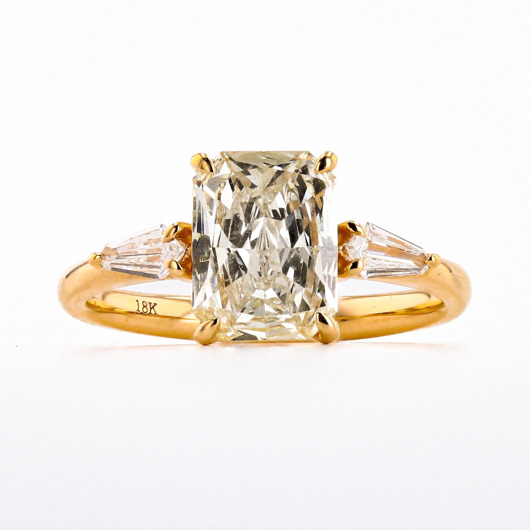 1.70 CARAT CHAMPAGNE RADIANT DIAMOND THREE STONE RING – O R I A N N E